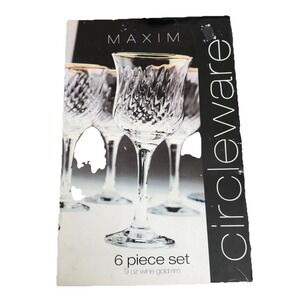 Circleware Maxim Stemware 9 oz Wine Glasses Gold Rim Swirl Set of‎ 6